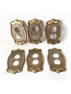 Vintage Electrical Double Socket Cover Metal  Brass Tone